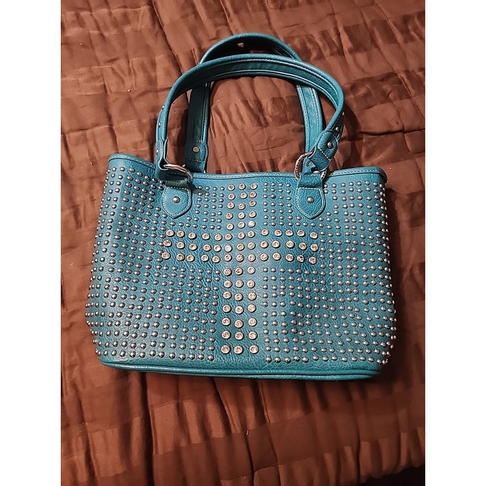 Montana West‎ Concealed Carry Purse Turquoise With Cross Rihnstones